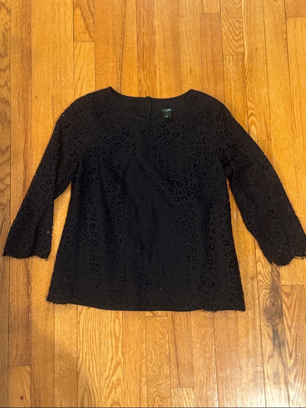 J. Crew Women’s Black Eyelet Lace 3/4 Sleeve Tunic Size 6